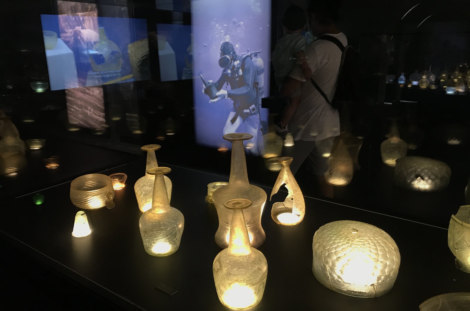 Glassware found during the excavations of the Serce Port shipwreck are on display at the Bodrum Museum of Underwater Archaeology, Mugla, southwestern Turkey, Aug. 20, 2020. (AA Photo)