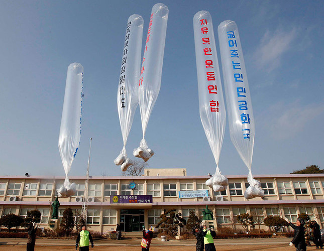 ,Starving North Korea, written balloons launched by former North Korean defectors and other activists to protest the shelling of Yeonpyeong Island in 2010  Reuters