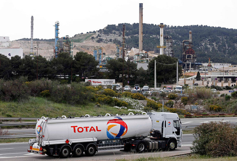 An oil tanker bearing Total logo near La Mede refinery in Marseille, southern France (Reuters Photo)