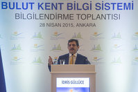 Turkish Minister of Environment and Urban Planning, u0130dris Gu00fcllu00fcce speaks at the publicity meeting of u201cCloud City Information Systemu201d on Tuesday (AA Photo)