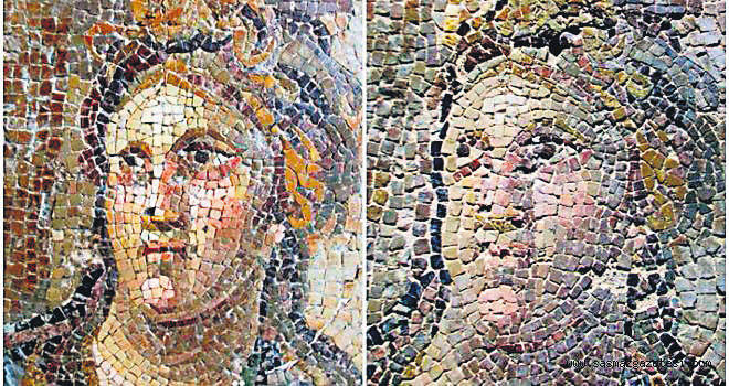 Hatay Archaeological Museum is home to a large mosaic collection. However, as these photos by mosaic craftsman Mehmet Dau015fkapan show, the restoration of the mosaics dramatically distorted the original state of the artifacts.