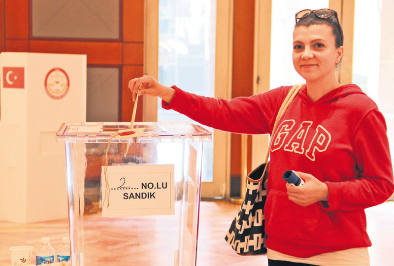 A Turkish expat casts her vote at the Turkish Embassy in Washington on Monday.
