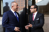 Daily Sabah Ankara Bureau Chief Ali u00dcnal (R) interviews MFA Mevlu00fct u00c7avuu015fou011flu (L) in Seoul