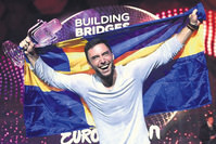 Mans Zelmerlow celebrates his victory at the Grand Final of the 60th annual Eurovision Song Contest.