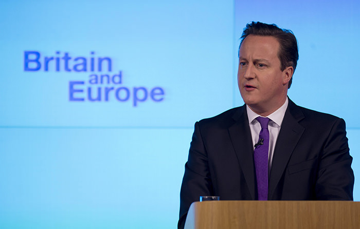 Britain's Prime Minister David Cameron makes a speech on having a referendum on staying in the European Union in London, Wednesday, Jan. 23, 2013 (AP Photo)