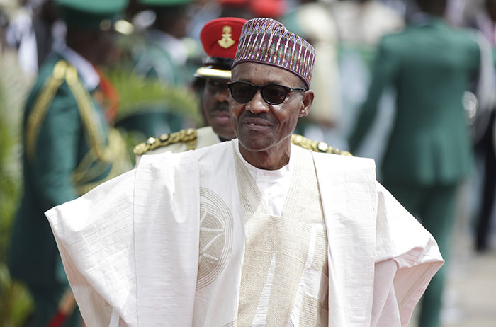 Former General and Nigerian President, Muhammadu Buhari, arrives for his Inauguration at the eagle square in Abuja, Nigeria, Friday, May 29, 2015 (AP Photo)