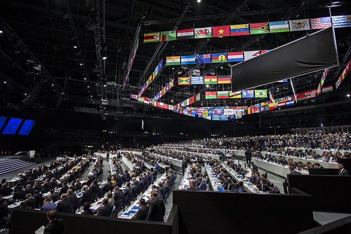 General view of the 65th FIFA Congress held at the Hallenstadion in Zurich, Switzerland, 29 May 2015. (EPA Photo)