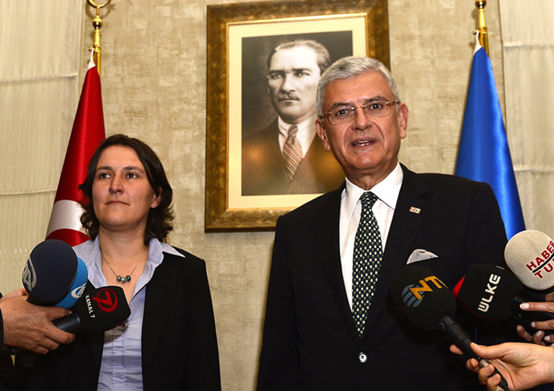 European Parliament Rapporteur for Turkey, Kati Piri (L) with Turkey's EU Minister Volkan Bozku0131r (R) (AA Photo)