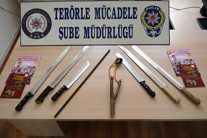 Sharp objects and explosives possessed by the YDG-H were confiscated by police in a previous operation on June 17 (AA Photo)