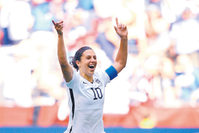 U.S. women's captain Carli Lloyd scored a hat-trick in the 5-2 victory over Japan including an incredible strike from the halfway line.