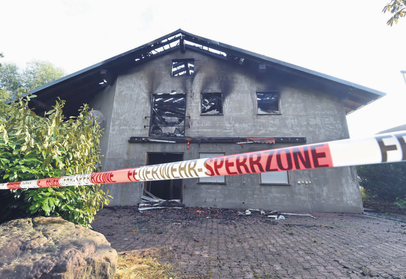 Exterior view on a planned refugees home that burnt down on July 18 in Remchingen, Germany. 
