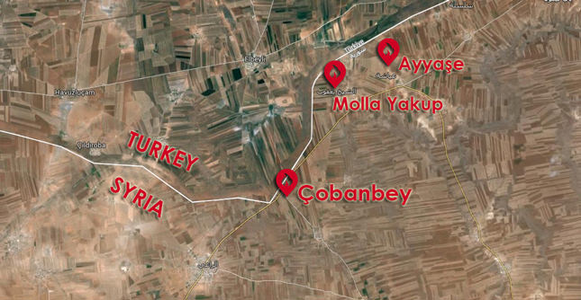 Areas where Turkish military hit ISIS targets in today's armed conflict: Local sources (Image from Google Earth)