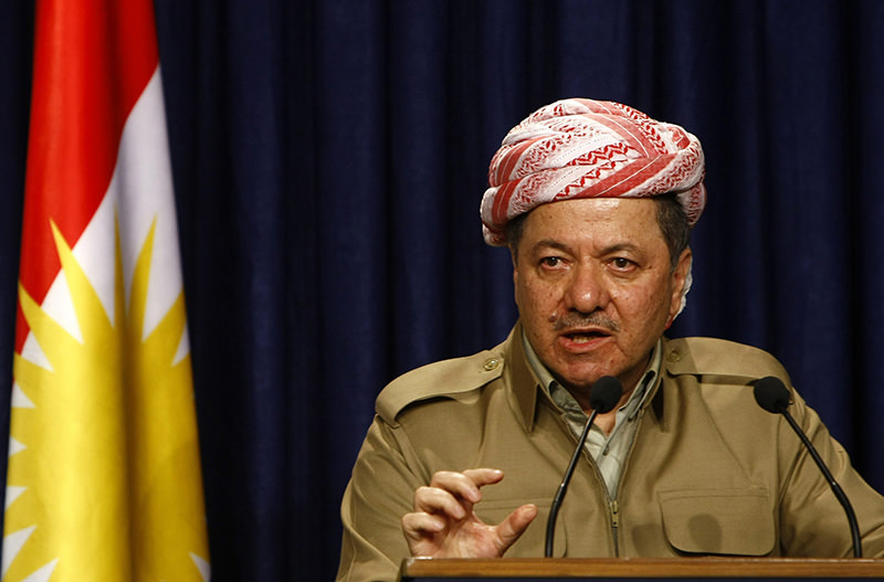 Masoud Barzani, president of the autonomous northern Kurdish region in Iraq, addresses the media after his meeting with Shiite leader Ammar al-Hakim of the influential Supreme Iraqi Islamic Council in Arbil, on March 17, 2012 (AFP Photo)
