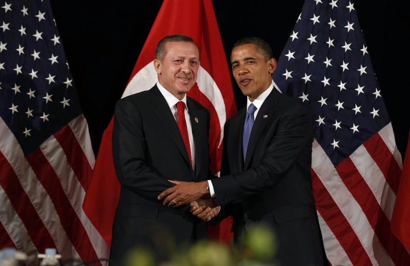 U.S. President Barack Obama shakes hands with then prime minister and current President Recep Tayyip Erdou011fan after a bilateral meeting in Seoul on March 25, 2012.