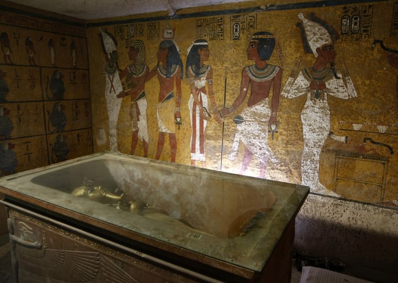 A file picture taken on November 4, 2007 shows the sarcophagus of King Tutankhamun, known as the 'Child Pharaoh' in its burial chamber. (AFP Photo) 