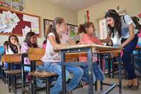 Teacher meeting her students in Hakkari where she is assigned this year. Yasemin Gu00f6ktau015f (above) said she is happy to teach in the southeast and called on her colleagues to abandon prejudice about the region.