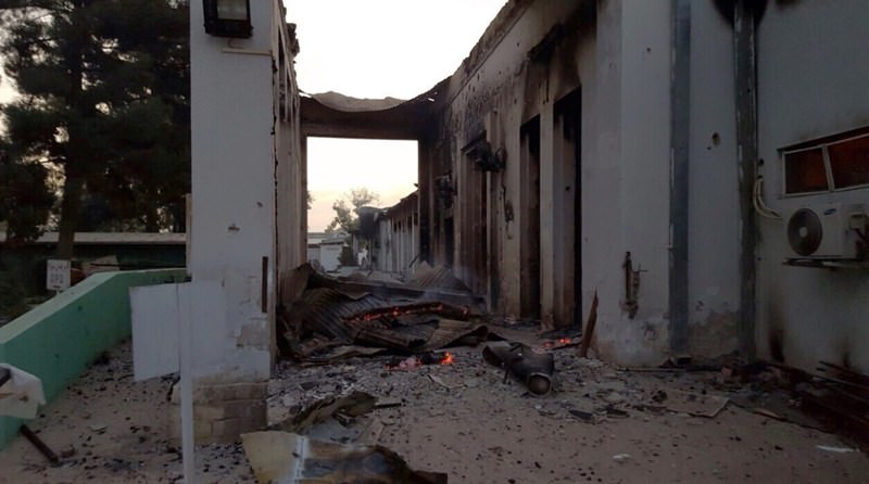 In this photograph released by Doctors Without Borders on Oct.3, fires burn in part of the hospital in Kunduz after it was hit by an air strike.