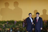 Chinese President Xi Jinping (R) and Taiwanese President Ma Ying-Jeou shake hands at the Shangri-La Hotel in Singapore, 07 November 2015 (EPA photo)