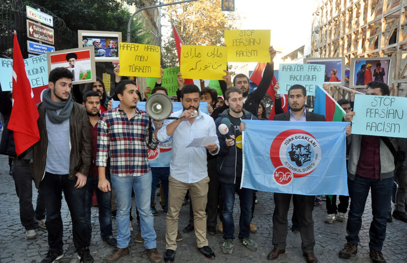 Protesters denounced Iran for racism in a rally outside the Iranian consulate in Istanbul.