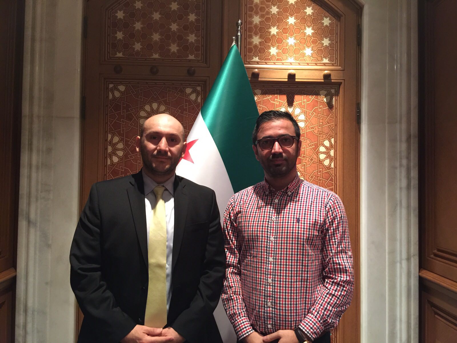 Upcoming Syria spokesperson  Oubab Khalil (left) with Daily Sabah's Mehmet Çelik