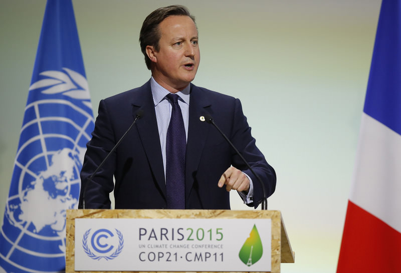British PM David Cameron speaking at the 2015 UN Climate Change Conference, Nov 30, 2015. 