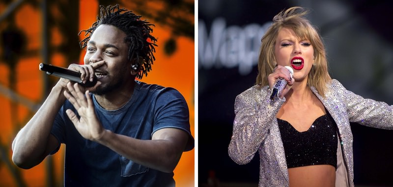Photo shows singers Kendrick Lamar and Taylor Swift. (File Photo)