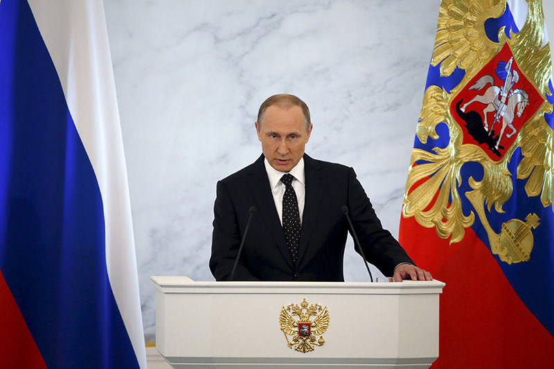 Russian President Vladimir Putin addresses the Federal Assembly and civil society representatives, at the Kremlin in Moscow, Russia, in this December 3, 2015 file photo. (REUTERS Photo)