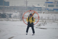 44-year-old u0130brahim Dinu00e7er skiing with a paramotor attached to his skis. (DHA Photo)