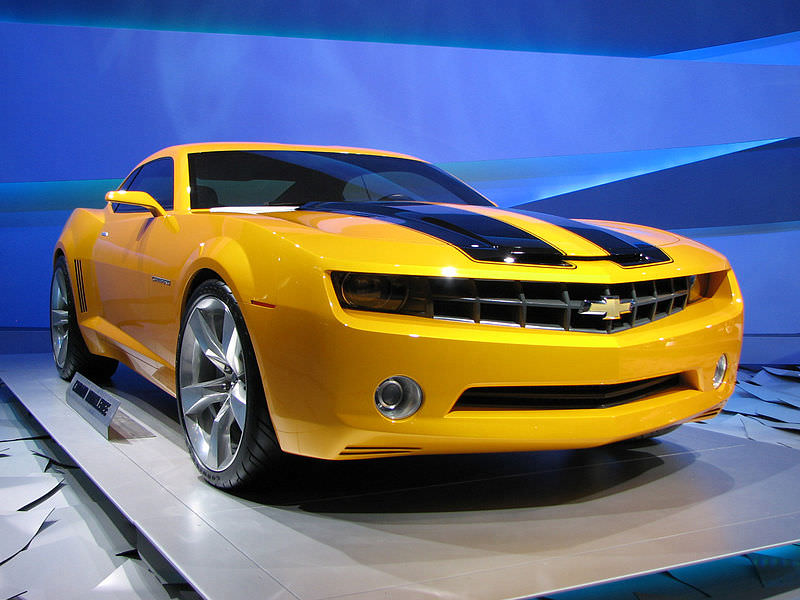 A photo taken at Detroit 2008 auto show displays the 1967 Chevrolet portraying as Bumblebee. (WIKIPEDIA Photo)