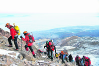 A group of mountaineers head up to the Mt. Hasan, whose slopes offer an unprecedented view over the central Anatolian plateau.