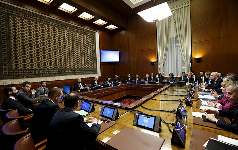 General view of UN Special Envoy for Syria Staffan de Mistura attending meeting on Syria with representatives of 5 permanent members of Security Council (P5) (Reuters)