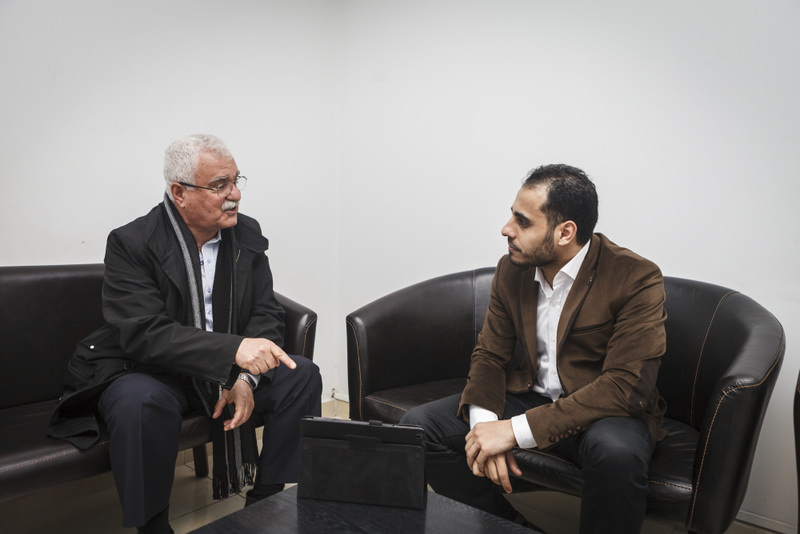 Head of the Syrian National Council Sabra (L) with Daily Sabah's Amer Solyman.