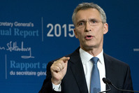 ATO Secretary General Jens Stoltenberg speaks during a media conference as he presents the NATO annual report in Brussels on Thursday, Jan. 28, 2016 (AP Photo)