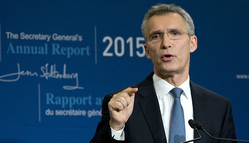 ATO Secretary General Jens Stoltenberg speaks during a media conference as he presents the NATO annual report in Brussels on Thursday, Jan. 28, 2016 (AP Photo)