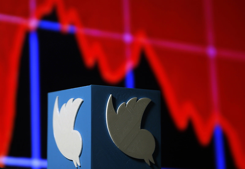 A 3D printed Twitter logo is seen in front of displayed stock graph in this illustration picture made in Zenica, Bosnia and Herzegovina, February 3, 2016. (REUTERS Photo)