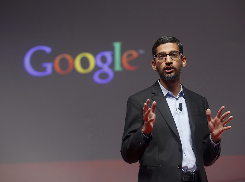 Sundar Pichai, Google's former senior vice president of products, speaks during a presentation at the mobu0131le world congress in Barcelona March 2, 2015.