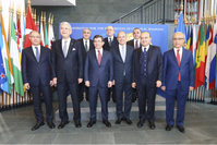 Prime Minister Davutou011flu (L3) promised the businesspeople in attendance a future where they will deal with less bureaucracy.