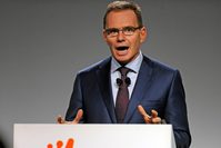 Anglo-Australian multinational mining, metals and petroleum company BHP Billiton CEO, Andrew Mackenzie, attends the Investor and Analyst Briefing, during the company's half year results in Melbourne.