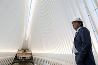 Spanish-born architect Santiago Calatrava poses for a portrait during a media tour of the World Trade Center transportation hub in New York.