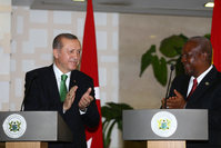 President Erdou011fan (L) and Ghanian President Mahama (R) held a joint press conference after having individual and inter-delegation meetings in Accra yesterday.