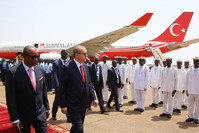 Ghinean President Alpha Conde (L) meets with President Recep Tayyip Erdou011fan (R) in order to foster political and economic relations between Turkey and Guinea.