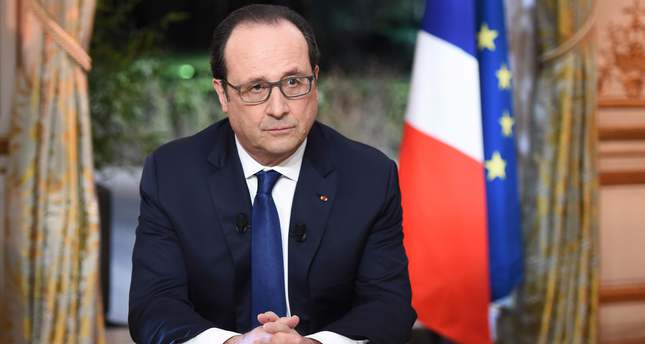 French President Francois Hollande delivers an allocution and answers to journalists questions, from the Elysee Palace in Paris, France, 11 February 2016. (EPA Photo)