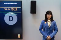 Robot Chihira Kanae, developed by Toshiba, is pictured at a welcome desk at the International Tourism Fair ITB in Berlin. 