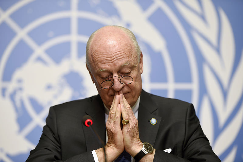 UN Syria envoy Staffan de Mistura attends a press conference on the first day of the second round of Syrian peace talks in Geneva on March 14, 2016. (AFP Photo)