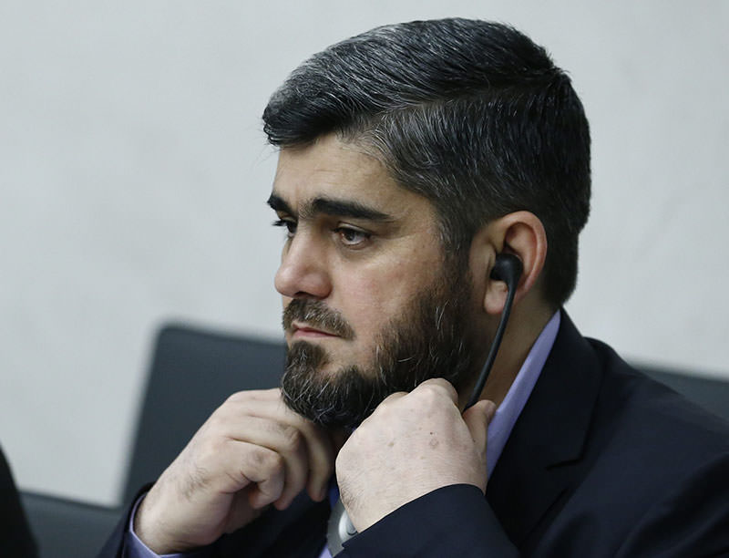 Mohamed Alloush of the Jaysh al Islam, and member of the delegation of the High Negotiations Committee attends meeting with UN mediator Mistura (not pictured) (EPA)
