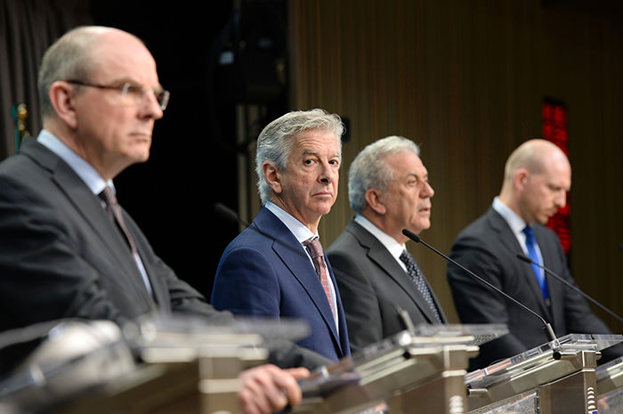 (From L) Dutch Interior Minister Ronald Plasterk, Belgian Justice Minister Koen Geens, and European Union Commissioner for Migration and Home Affairs Dimitris Avramopoulos (AFP Photo)