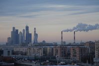 A view of the Moscow International Business Center, also known as Moskva City, with some under-construction skyscrapers under-construction.