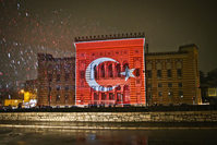 The Sarajevo Municipality lit the historical library in Vijecnica, considered ,the memory of Sarajevo,, with the colors of the flag of Turkey to show its support after the recent terrorist attack in Istanbul.