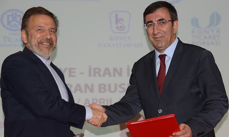 Turkey's Development Minister Cevdet Yu0131lmaz (R) with Iranian Communication Minister Mahmoud Vaezi (L)  (DHA Photo)