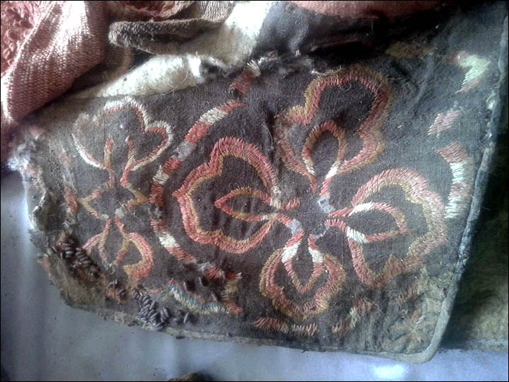 Intricate embroidered design on mummy's bag (Khovd Museum Photo)